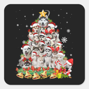 Siberian Husky kerstboom verlicht Funny Dog Vierkante Sticker