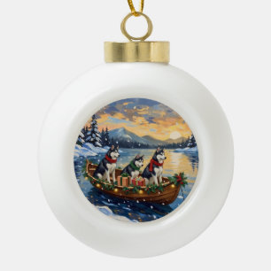 Siberian Husky Kerstboot Vakantie Keramische Bal Ornament