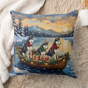 Siberian Husky Kerstboot Vakantie Kussen