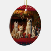 Siberian Husky Kerstmis Keramisch Ornament (Rechts)