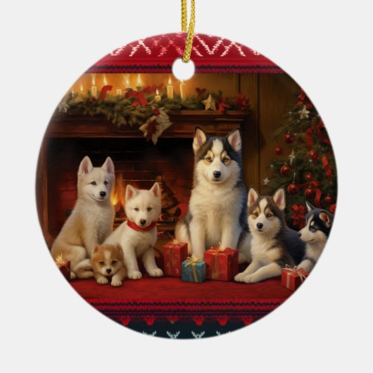 Siberian Husky Kerstmis Keramisch Ornament (Voorkant)