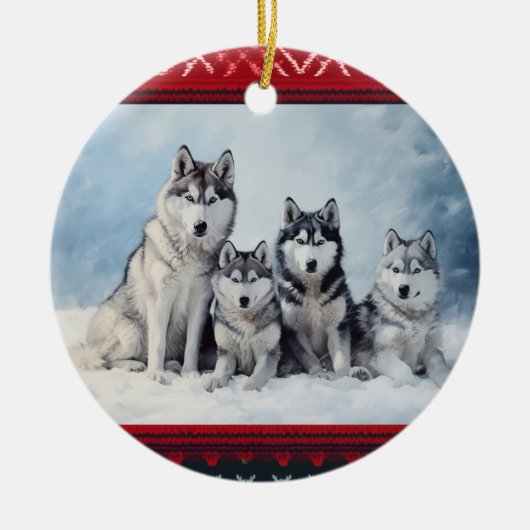 Siberian Husky Kerstmis Keramisch Ornament (Voorkant)