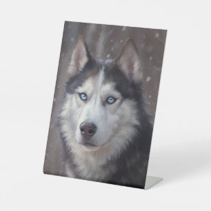 Siberian Husky Kerstmis Reclamebord Met Voetstuk