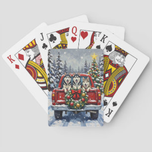 Siberian Husky Kerstmis Rode Truck Winter Pokerkaarten