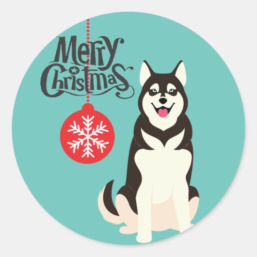 Siberian Husky Kerstmis Ronde Sticker (Voorkant)