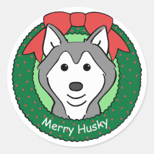 Siberian Husky Kerstmis Ronde Sticker