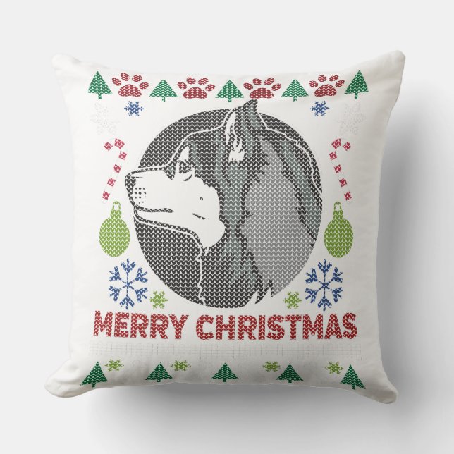 Siberian Husky Merry kerst Ugly Sweater Design Kussen (Voorkant)