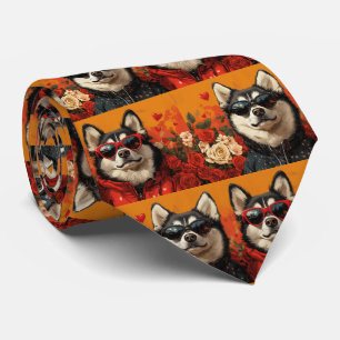 Siberian Husky met Hartrozen Valentijnsdag  Stropdas