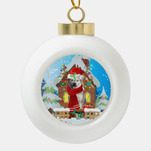 Siberian Husky met kerstcadeaus Keramische Bal Ornament