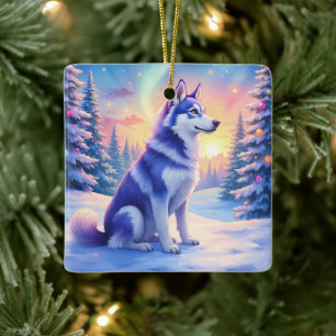 Siberian Husky Noorderlicht Kerstmis Winter Keramisch Ornament