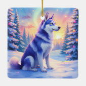 Siberian Husky Northern Lights Christmas Winter Keramisch Ornament (Achterkant)