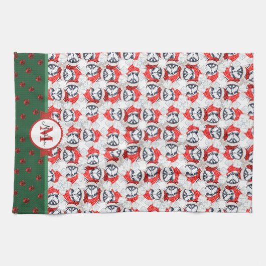 Siberian Husky Pattern Monogram Kerstmis Dog Theedoek (Horizontaal)