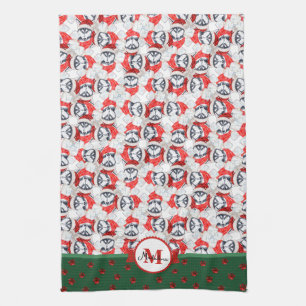 Siberian Husky Pattern Monogram Kerstmis Dog Theedoek
