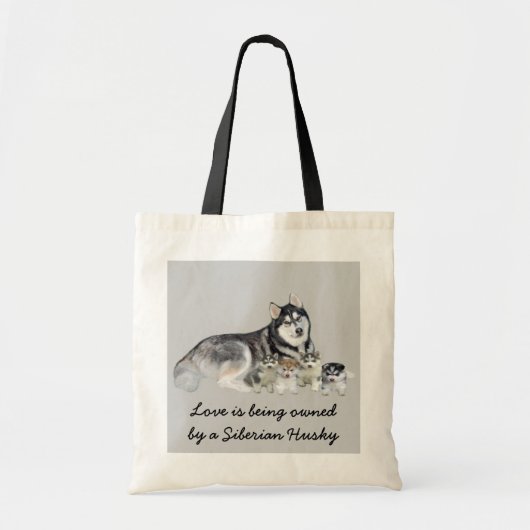 Siberian Husky & Puppies Canvas tas (Voorkant)