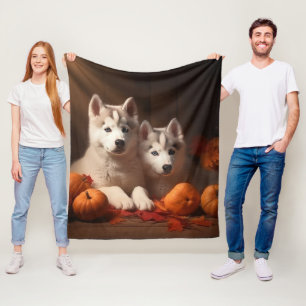 Siberian Husky Puppy Herfst Plezier Pompoen  Fleece Deken