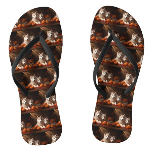 Siberian Husky Puppy Herfstplezier Pompoen Teenslippers