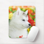Siberian Husky Puppy in Flowers Mousepad Muismat (Met muis)