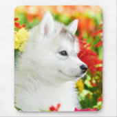 Siberian Husky Puppy in Flowers Mousepad Muismat (Voorkant)