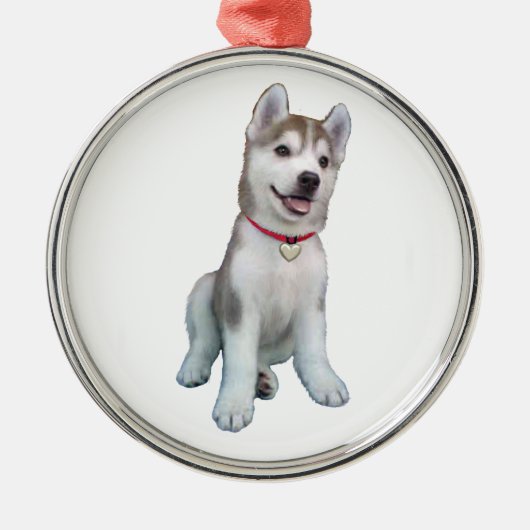 Siberian Husky Puppy Metalen Ornament (Voorkant)