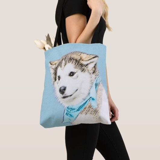 Siberian Husky Puppy Painting - Originele Dog Art Draagtas (Dichtbij)