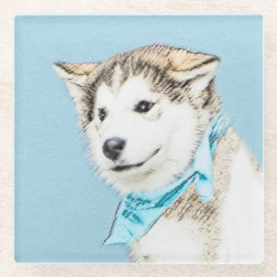 Siberian Husky Puppy Painting - Originele Dog Art Glazen Onderzetter