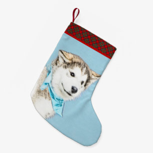 Siberian Husky Puppy Painting - Originele Dog Art Kleine Kerstsok