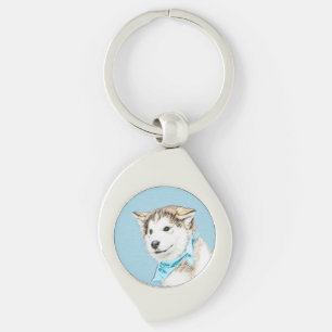 Siberian Husky Puppy Painting - Originele Dog Art Sleutelhanger
