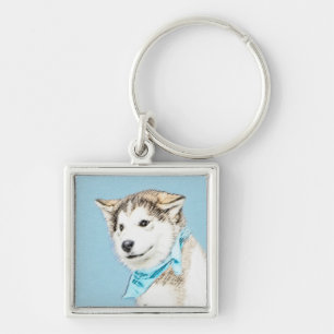 Siberian Husky Puppy Painting - Originele Dog Art Sleutelhanger