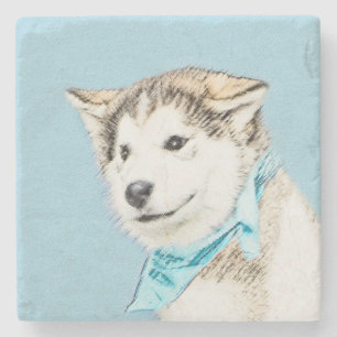 Siberian Husky Puppy Painting - Originele Dog Art Stenen Onderzetter