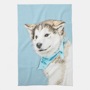 Siberian Husky Puppy Painting - Originele Dog Art Theedoek