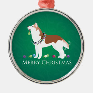 Siberian Husky - Rood - Duurzaam kerstontwerp Metalen Ornament