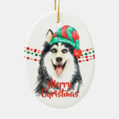 Siberian Husky Santa Hat Holiday String Beads Keramisch Ornament (Achterkant)