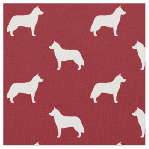 Siberian Husky Silhouettes Red en White Patterned Stof