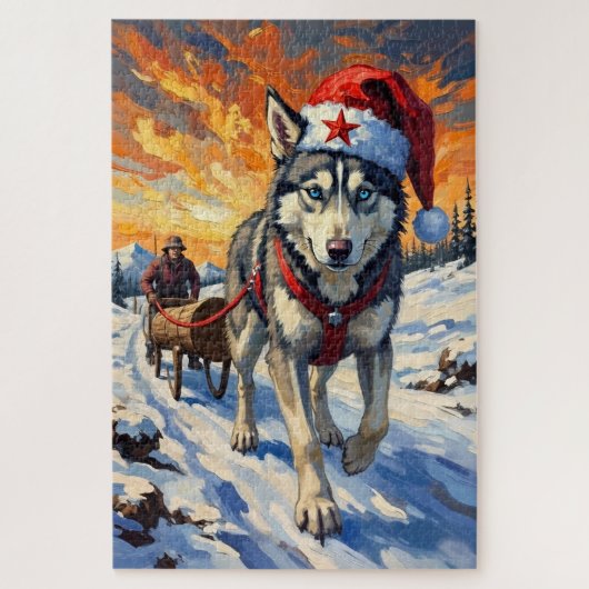 Siberian Husky Soviet Style Christmas Log Pull Hat Legpuzzel (Verticaal)