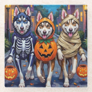 Siberian Husky Trick-or-Treaten Halloween Kostuum Glazen Onderzetter
