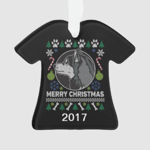 Siberian Husky Ugly KerstSweater Ornament