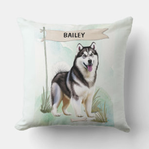 Siberian Husky Waterverf Gepersonaliseerde Hond Kussen