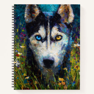 Siberian Husky with Wildflowers Portrait Notitieboek