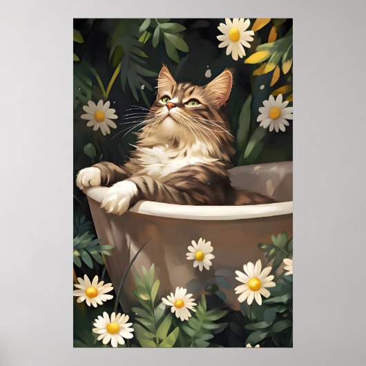 Siberian In Bathtub Poster, Funny Cat Poster (Devant)