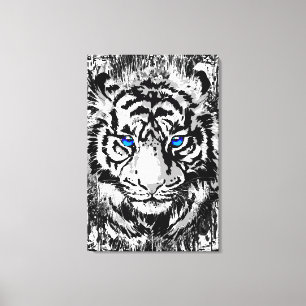 Siberian White Tiger Head - Tiger Blue Eyes Canvas Afdruk