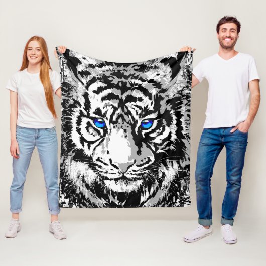 Siberian White Tiger Head - Tiger Blue Eyes Fleece (In situ)