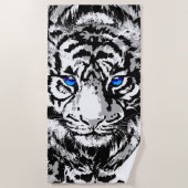 Siberian White Tiger Head - Tiger Blue Eyes Strandlaken (Voorkant)