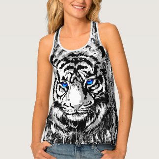 Siberian White Tiger Head - Tiger Blue Eyes Tank T