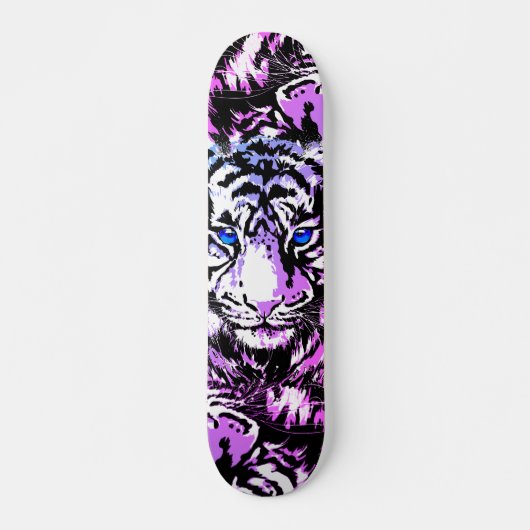 Siberian White Tiger Head - Tiger Skateboard Blue (Voorkant)