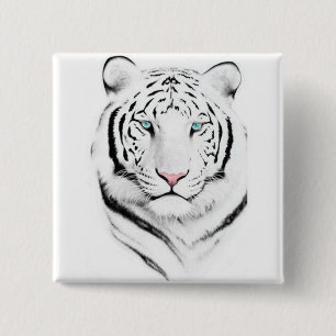Siberian White Tiger Vierkante Button 5,1 Cm