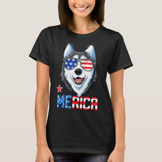Siberië Husky , 4 juli Merica Mannen vrouwen Ameri T-shirt (Voorkant)