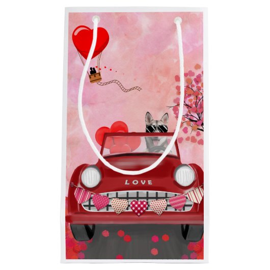 Siberië Husky Driving Car with Hearts Valentijns Klein Cadeauzakje (Voorkant)