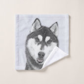 Sibérie Husky (noir et blanc) peint l'art du chien (Gant de toilette)