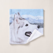 Siberië Husky (zilver en wit) schilderende hond ku Bad Handdoek (Wasdoekje)