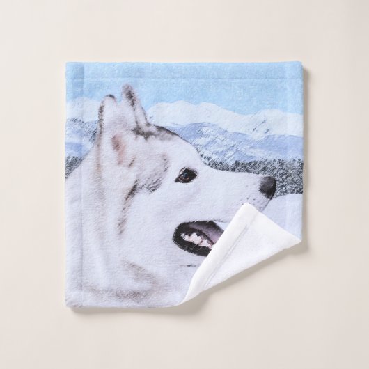 Siberië Husky (zilver en wit) schilderende hond ku Bad Handdoek (Wasdoekje)